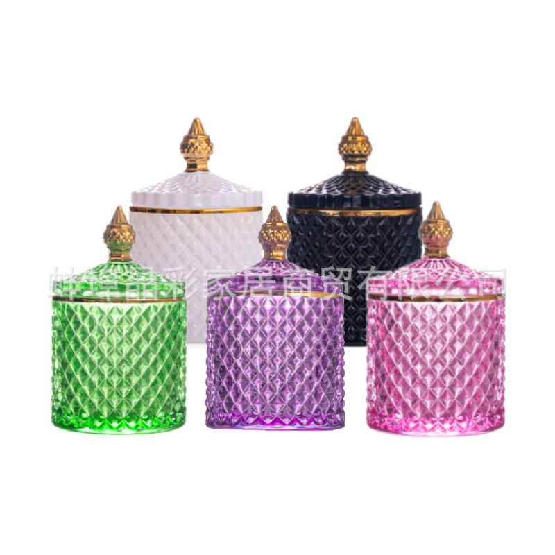 Candle Supplies Glass Jars - Stained Glass Storage Jar with Lid