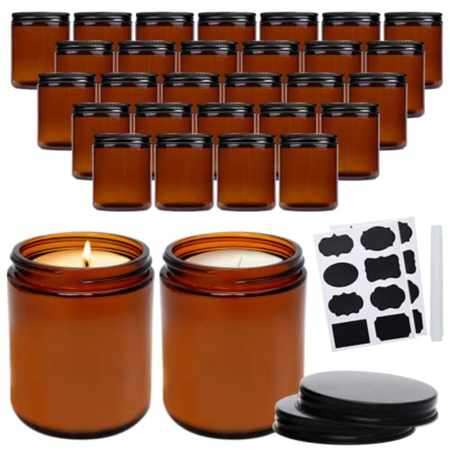 Candle Supplies Glass Jars - 8oz Amber Candle Jars Set of