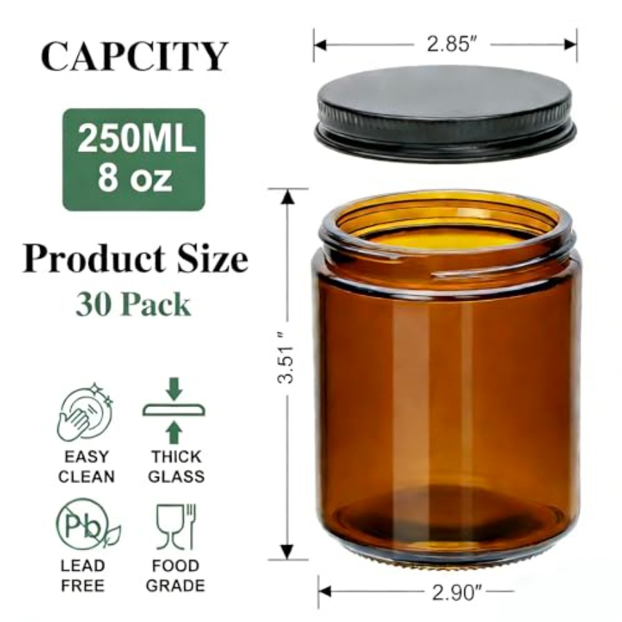 8oz Amber Candle Jars Set of 3 - Candle Supplies Glass Jars บทวิจารณ์และราคา